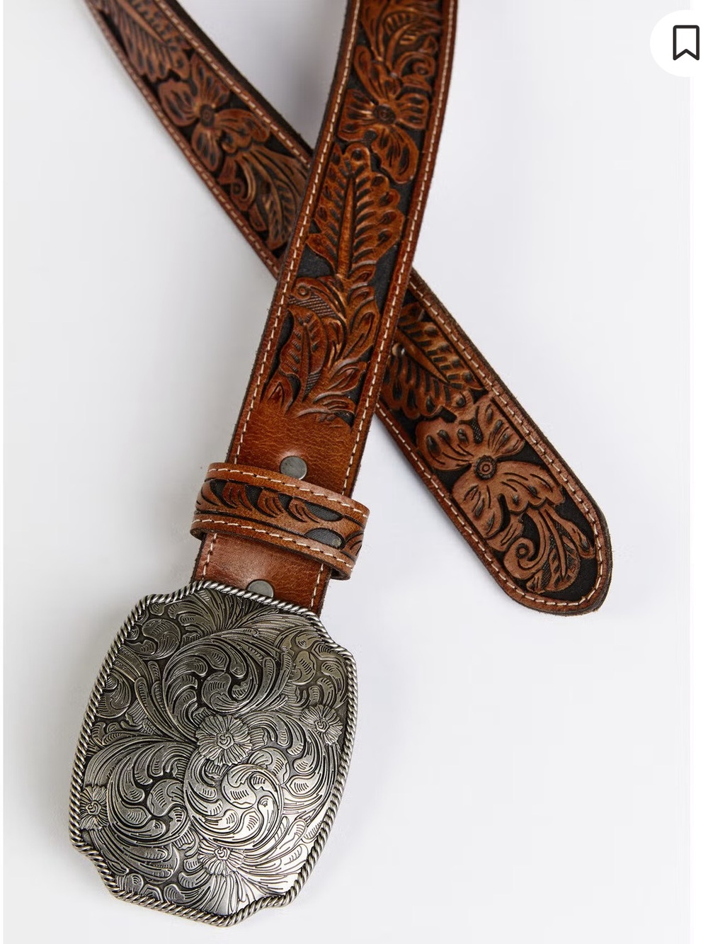 Idyllwind Brown Tooled Leather Belt with Ornate Silver Buckle